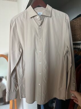 Todd Snyder Men's Beige Button-Up Dress Shirt